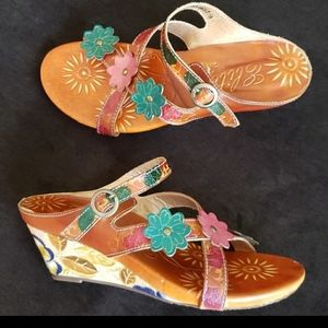 Corkys Sandals 9M NWOT Elite Artisian Leather slide sandals flowers Euro 39